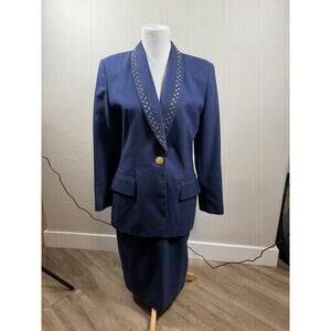 Vintage Women’s Size 10 Navy Blue Two Piece Oleg Cassini Suit